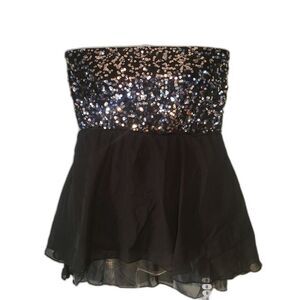 Almost Famous Black Sequin Strapless Tube Top Junior M‎ Y2K Party Rave Clubwear